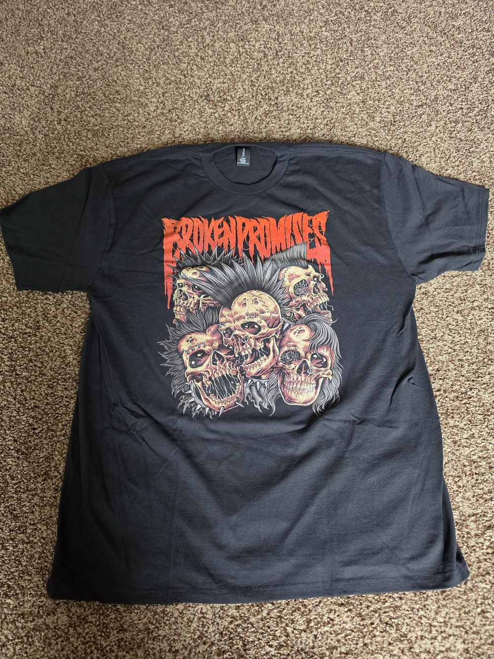 Broken Promises Skull Punk Graphic T-Shirt Black Mens XL Y2K Emo